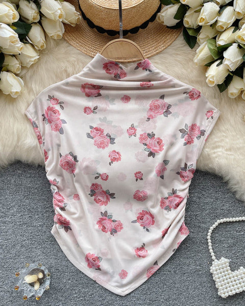 Baskılı Kolsuz Elastik File Üst