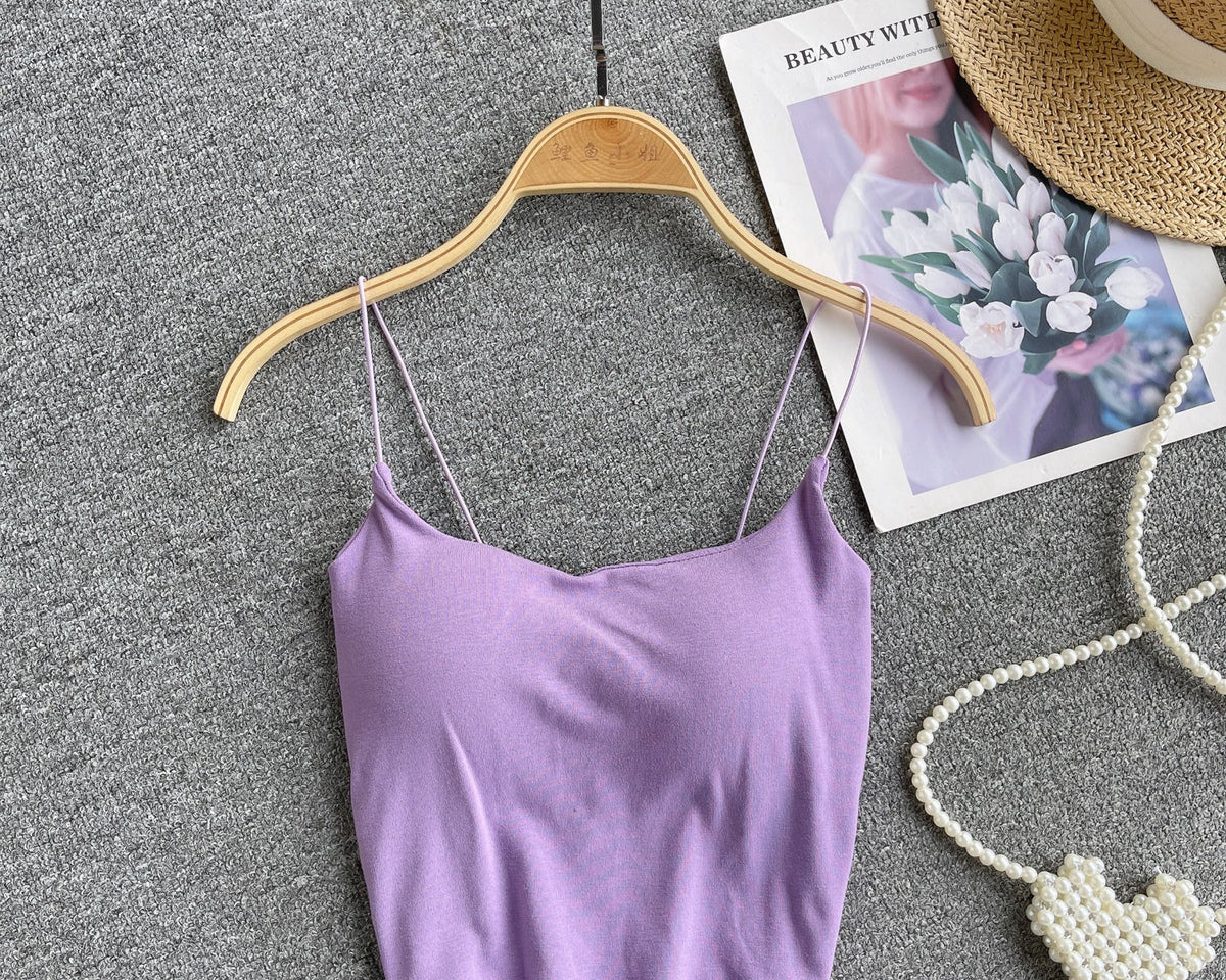 Basit Tasarım Şeker Renk Kolsuz Bluz