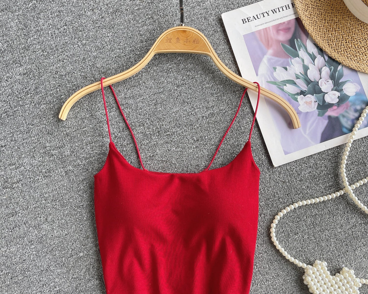 Basit Tasarım Şeker Renk Kolsuz Bluz