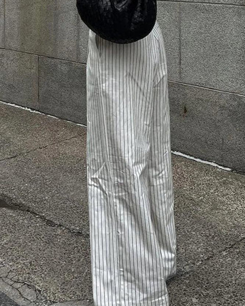 Çizgili Pantolon, Geniş Paça, Kemersiz