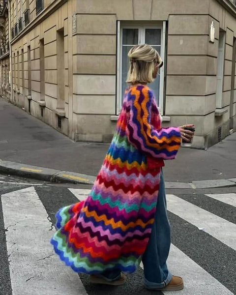 Dalga Desenli Mohair-Kardigan