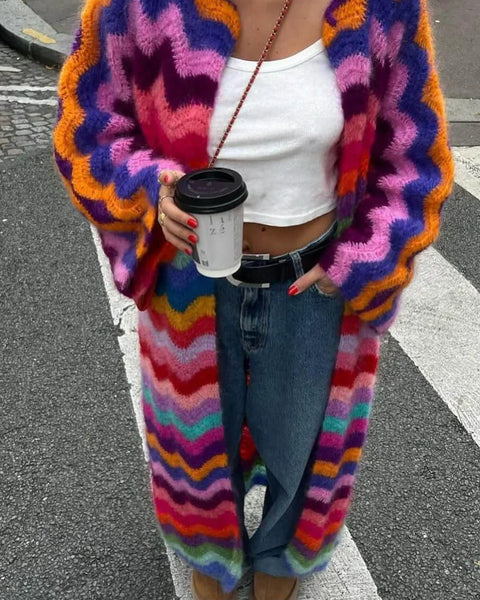 Dalga Desenli Mohair-Kardigan