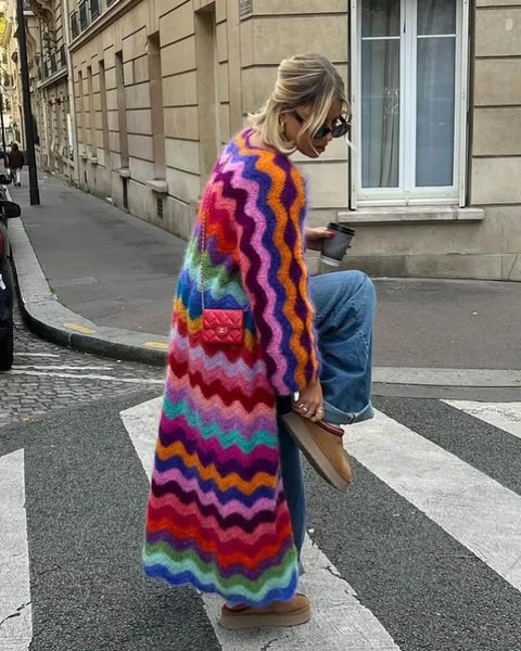 Dalga Desenli Mohair-Kardigan