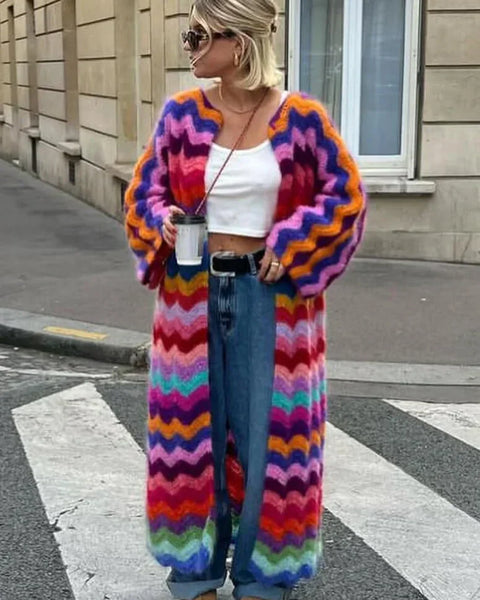 Dalga Desenli Mohair-Kardigan