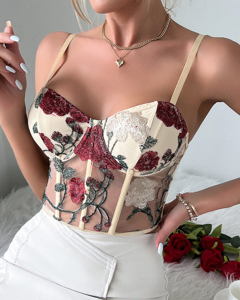 Bellachicha Kadın Yelek, Çiçek Desenli Dantel İğneleme