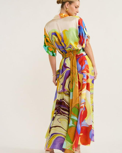 Anna Baskılı Saten Bluz Seti