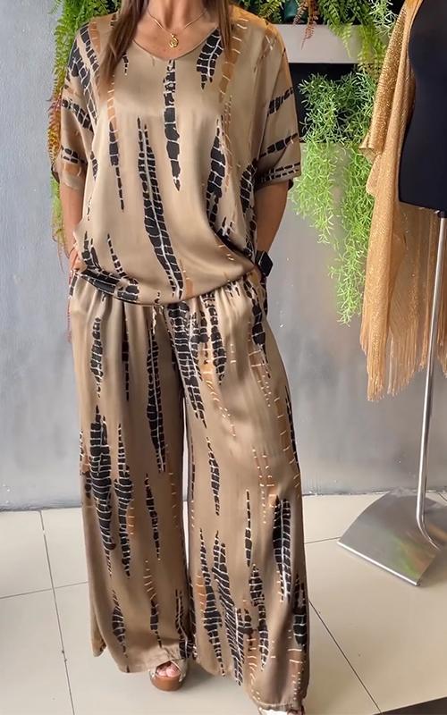 Aemilia | Yuvarlak Yaka İki Parça Saten Tulum