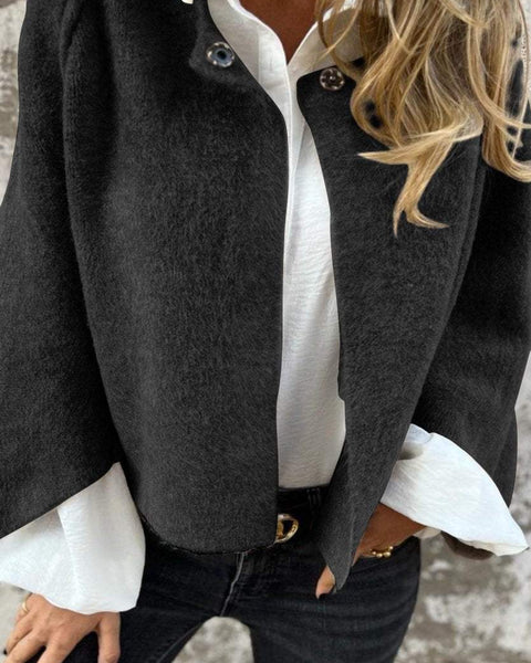 ChicComforts™ | Yuvarlak Yaka Uzun Kollu Yün Palto