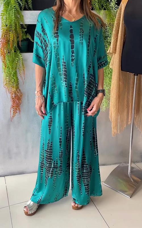 Aemilia | Yuvarlak Yaka İki Parça Saten Tulum